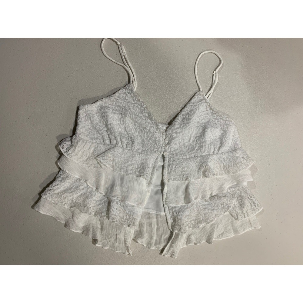 Kirious Los Angeles White Eyelet Lace Tiered Ruffle Camisole Top Womens Med